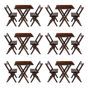 Kit 6 Conjuntos Mesa Dobrável Para Bar E Restaurante 60x60cm Com 2 Cadeiras Em Madeira Maciça - Imbu