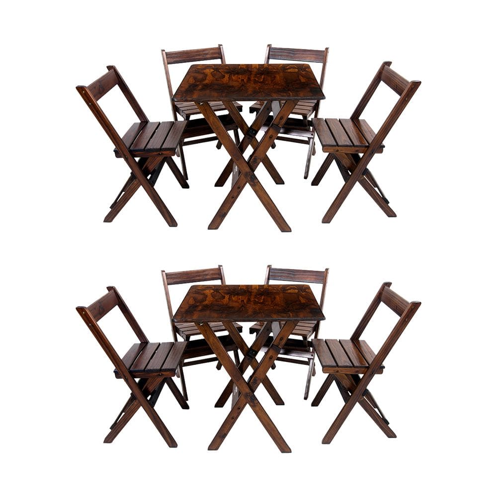 Kit 2 Conjuntos De Mesa Dobrável 60x60cm Com 4 Cadeiras Em Madeira Maciça - Imbuia