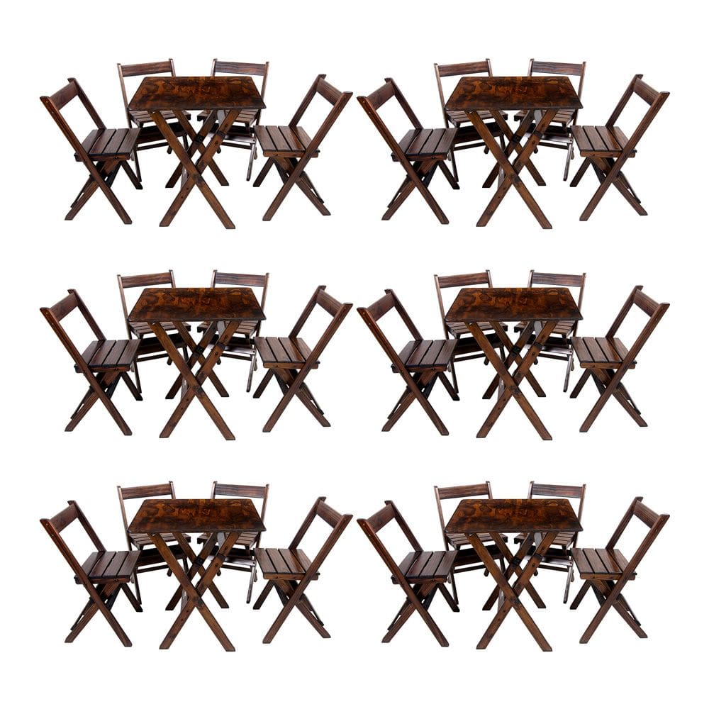 Kit 6 Conjuntos De Mesa Dobrável 60x60cm Com 4 Cadeiras Em Madeira Maciça - Imbuia