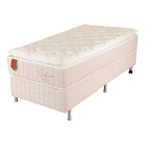 Cama Box Solteiro (Box + Colchão) 78x188x67 Safira Prorelax Molas Ensacadas Pillow Top Viscoelástico - Areia
