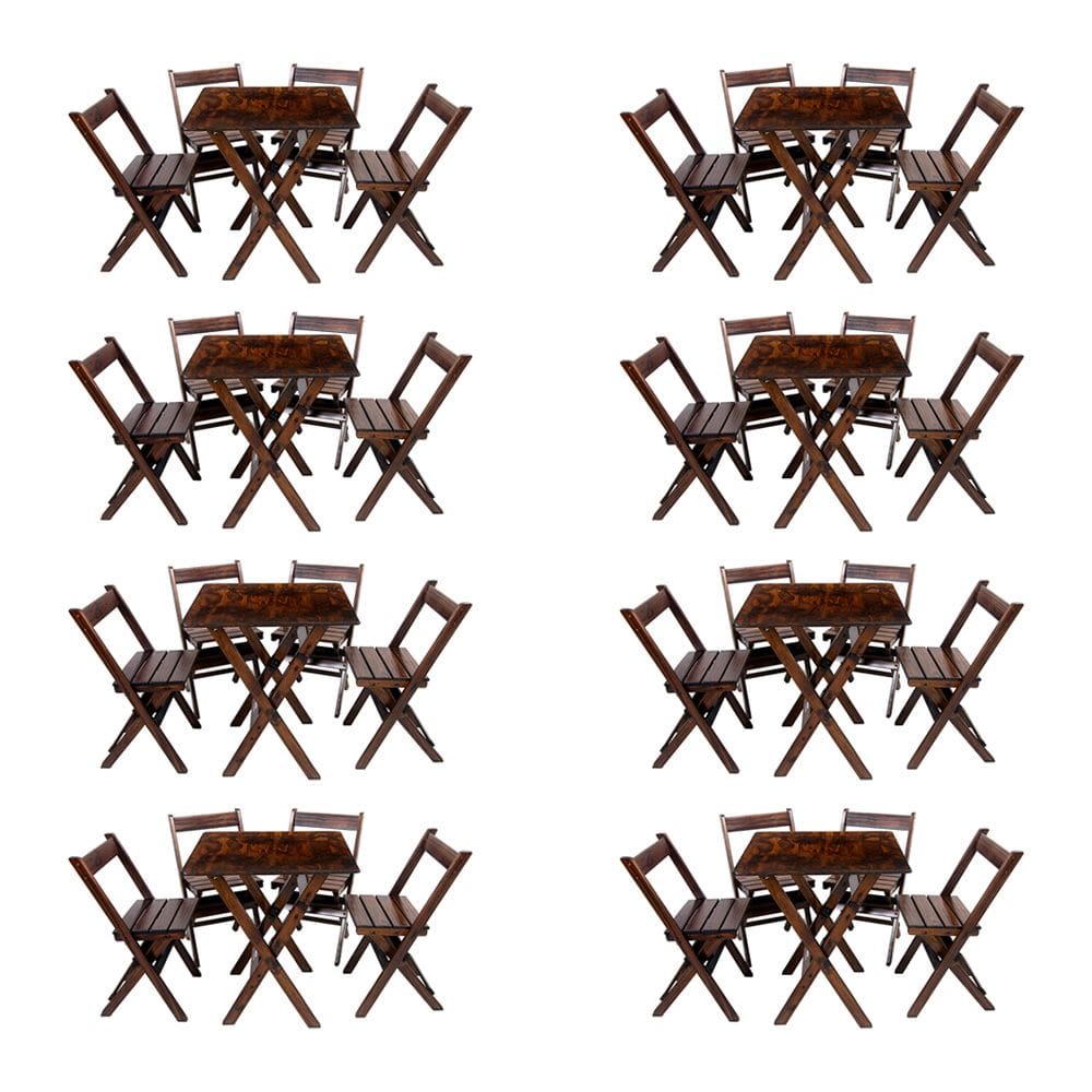 Kit 8 Conjuntos De Mesa Dobrável 60x60cm Com 4 Cadeiras Em Madeira Maciça - Imbuia