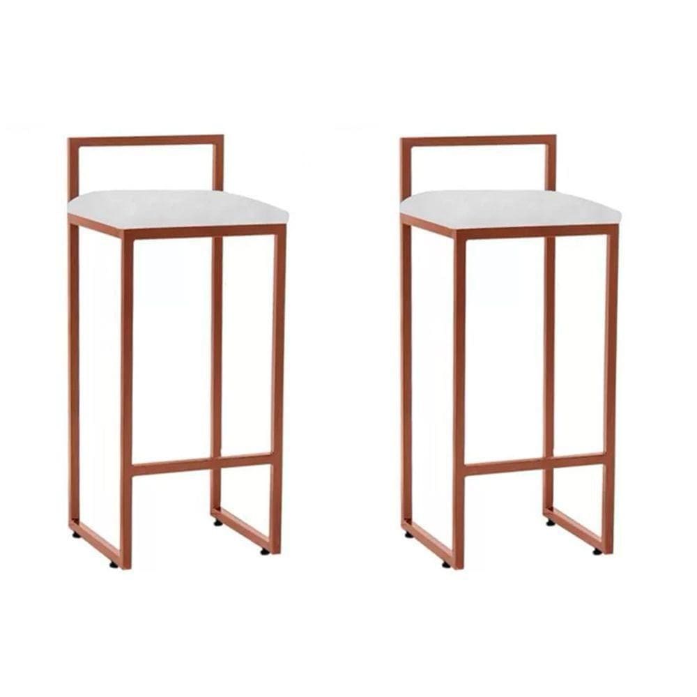 Kit 2 Banquetas Alta Industrial Premium Bar Cozinha Bistrô Aço Dori Cobre Assento Suede Branco Marrom
