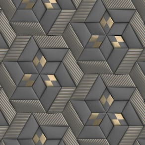 Papel De Parede 3D Cinza E Dourado Geometrico Autocolante