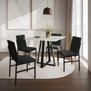 Conjunto De Jantar Mesa Mônaco 90cm Tampo Branco Com 4 Cadeiras Estofadas Preto