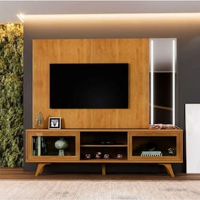 Painel E Rack Vitrum Com Espelho Led E Pés Naturalle - Mavaular
