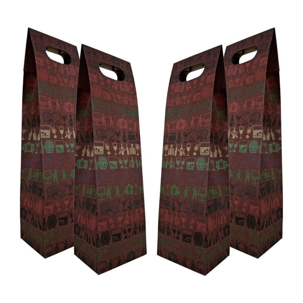 Kit 4 Sacolas Garrafa Vinho Champagne Reforçada Kraft 220g/m Bordô