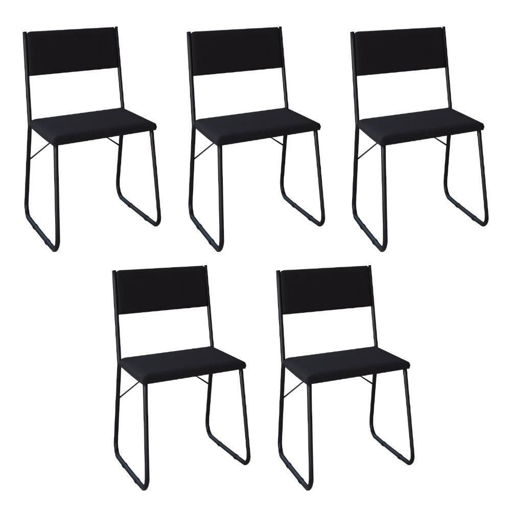 Kit 5 Cadeiras De Jantar Estofadas Angra Preto