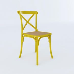 Cadeira Jantar Cross Katrina Amarelo Assento Corano Bege Aço Amarelo