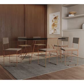 Mesa Jantar Retangular Industrial Trama 1,50x0,90m Preta Com 6 Cadeiras Estofadas Bege E Cobre Vitór Preto