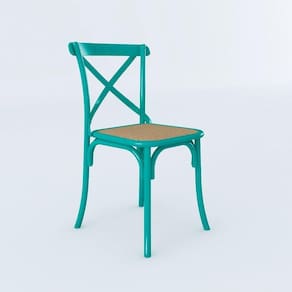Cadeira Jantar Cross Katrina Azul Turquesa Assento Corano Bege Aço Azul