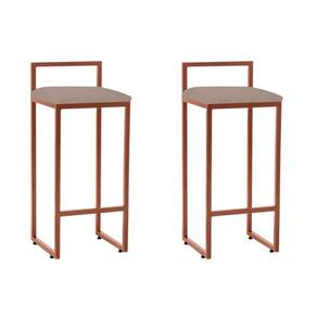 Kit 2 Banquetas Alta Industrial Premium Bar Cozinha Bistrô Aço Dori Cobre Assento Suede Bege Marrom