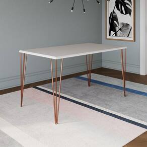Mesa De Jantar Elen 140x80cm Tampo Branco Com Base Cobre Marrom