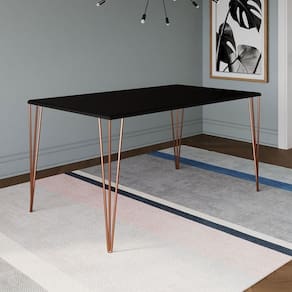 Mesa De Jantar Elen 150x90cm Tampo Preto Com Base Cobre Preto