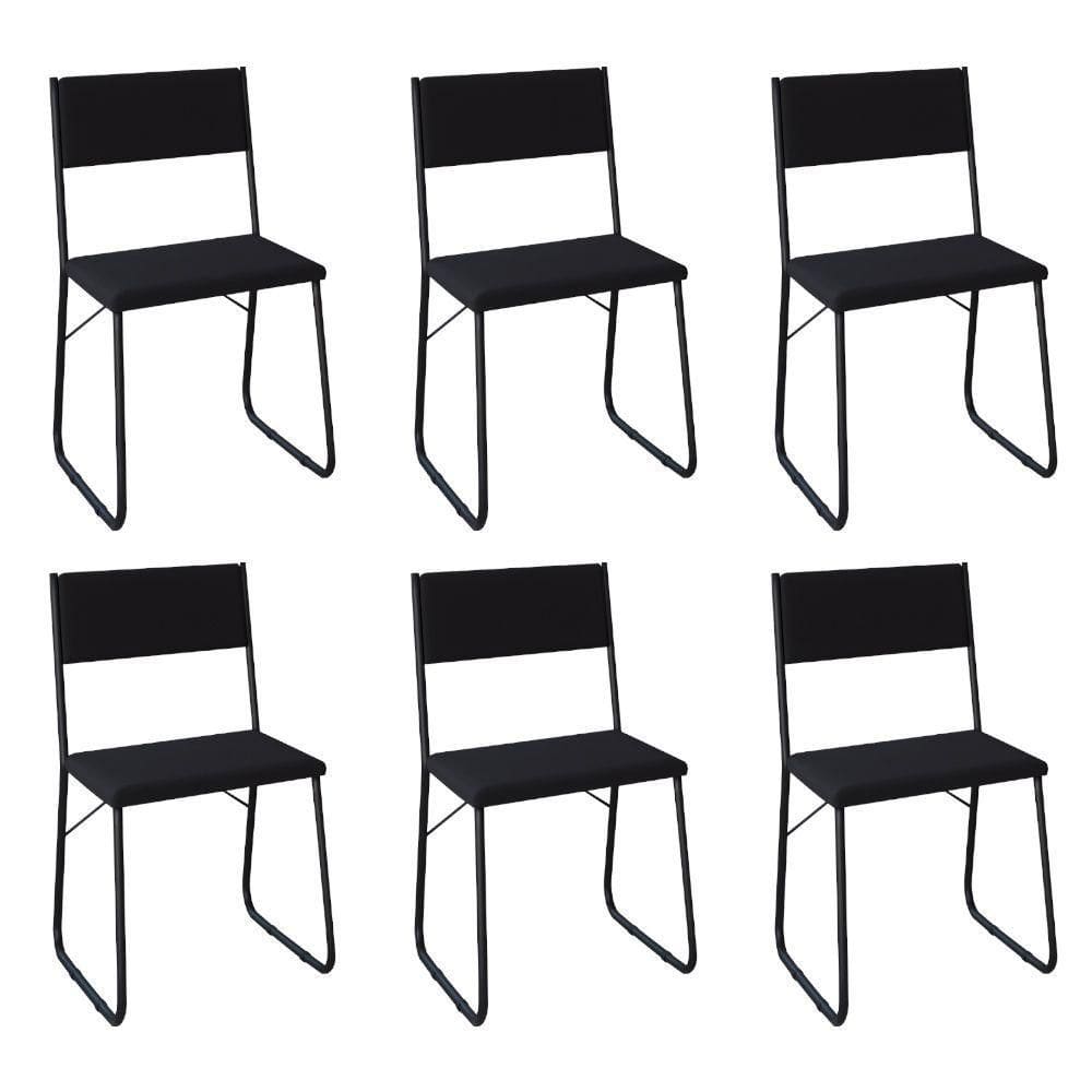 Kit 6 Cadeiras De Jantar Estofadas Angra Preto
