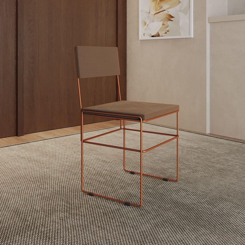 Cadeira De Jantar Industrial Estofada Veludo Marrom Base Cobre Vitoria Marrom