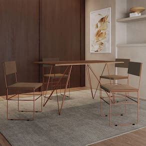 Mesa Jantar Industrial Trama 1,40x0,80m Amêndoa Com 4 Cadeiras Estofadas Vitória Marrom E Cobre Marrom