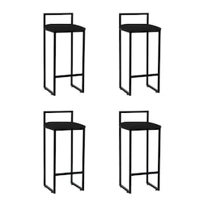 Kit 4 Banquetas Industrial Premium Alta Bar Cozinha Bistrô Em Aço Dori Preta Assento Suede Preto