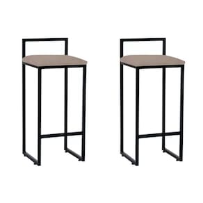 Kit 2 Banquetas Alta Industrial Premium Bar Cozinha Bistrô Aço Dori Preta Assento Suede Bege Preto