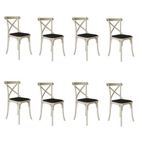Kit 8 Cadeiras Katrina Assento Corano Preto Aço Off White Bege