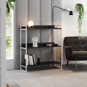 Buffet Aparador Industrial 3 Prateleiras Córdoba 95cm Branco E Preto Marrom