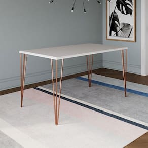 Mesa De Jantar Elen 140x80cm Tampo Branco Com Base Cobre Branco