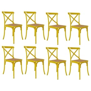 Kit 8 Cadeiras Jantar Cross Katrina X Amarela Assento Bege Aço Amarelo