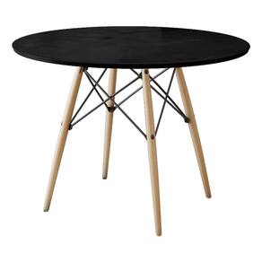 Mesa De Jantar Eiffel Redondo Tampo De Madeira 110cm Preto