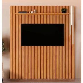 Painel Ripado Paris 183cm X 250cm Com Led E Prateleira Naturalle - Mavaular