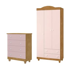 Conjunto Comoda Lara E Guarda Roupa Lara Em Mdf Nature / Rose