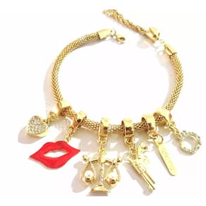 Pulseira Berloque Boca Delegada Direito Folheado A Ouro 18k