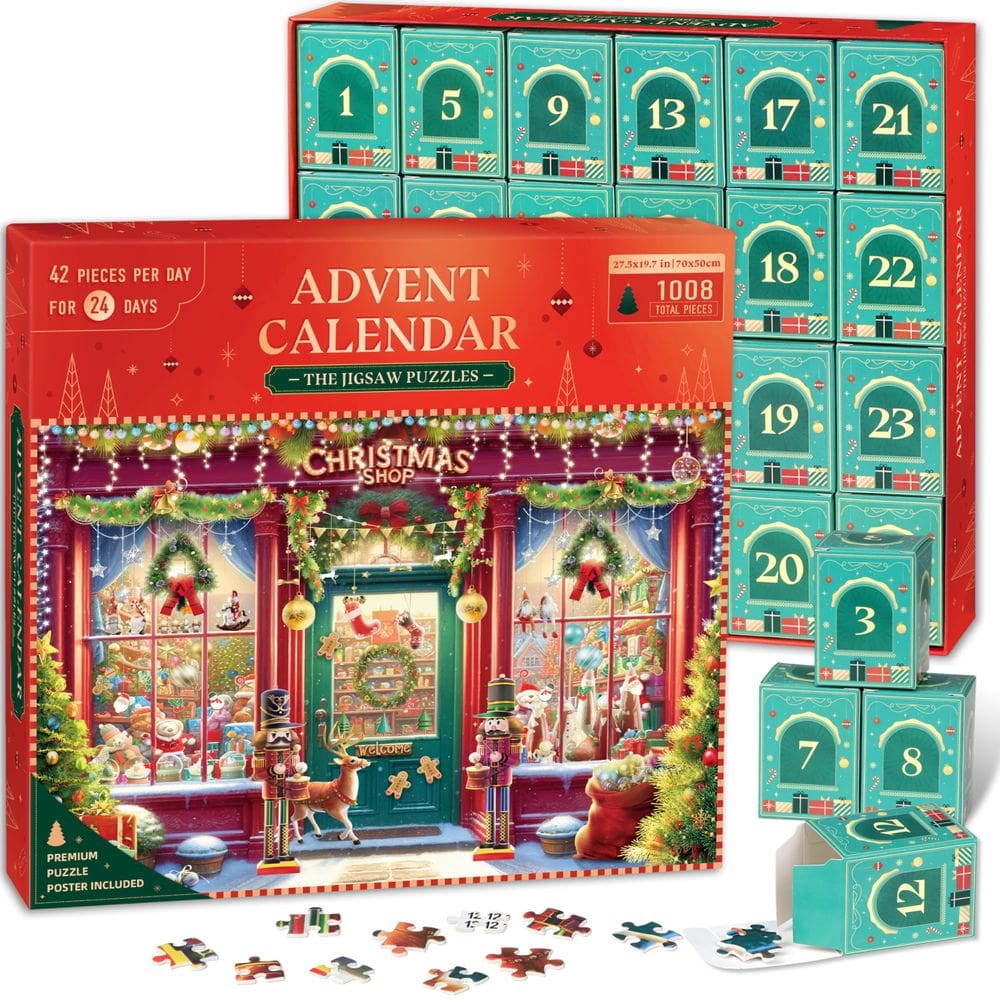 Quebra-cabeça do calendário do advento Alagoo 2024, loja de Natal, 1008 unidades