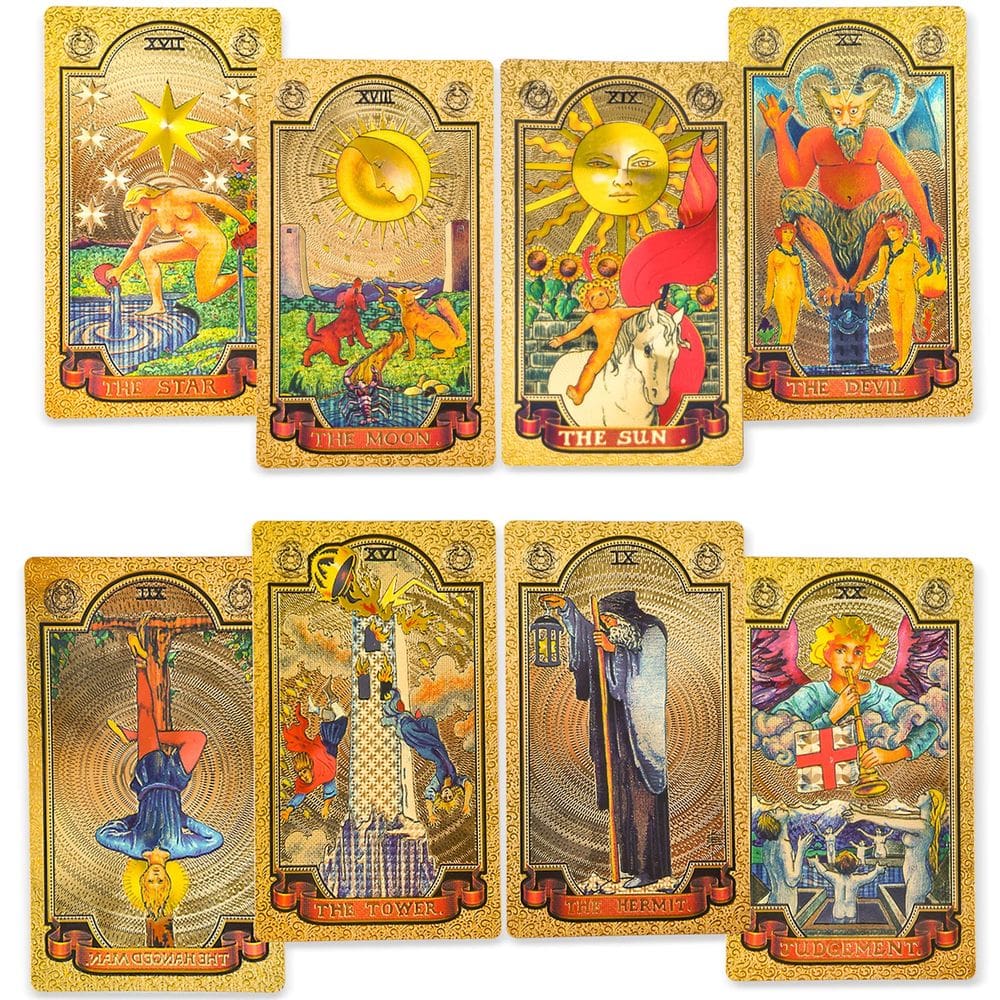 Cartas de tarô KIINO 78 Gold Foil com guia para iniciantes