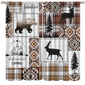 Cortinas Ginness Cabin Retro Rustic Lodge Bear Deer Moose 214