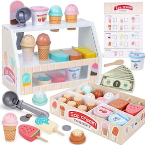 Ice Cream Counter Playset Melofaver Wooden para crianças de 3 a 8 anos