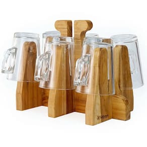 Organizador Suporte Para 6 Copos Canecas Taças em Madeira Linha Teca Elegante Premium