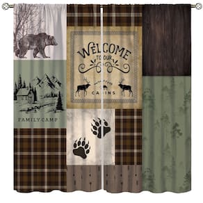 Cortinas Ginness Cabin Retro Rustic Lodge Bear Deer Moose 24x