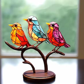 Ornamentos de mesa CrusJia Stained Glass Birds on Branch