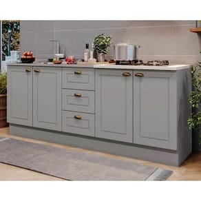 Balcão de Cozinha Modulado Americana (2 Balcões. 1 Complemento) 3 Peças Cinza - Henn