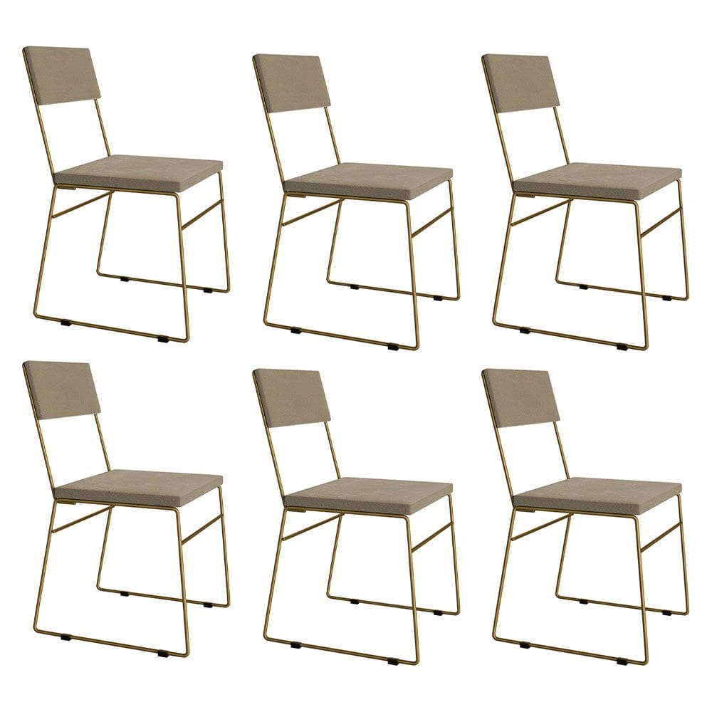 Kit 6 Cadeiras De Jantar Málaga Assento Veludo Bege Base Dourado