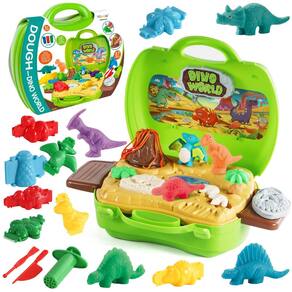 Conjunto de massa colorida Conejo Dinosaur com vulcão e fósseis 37 unidades