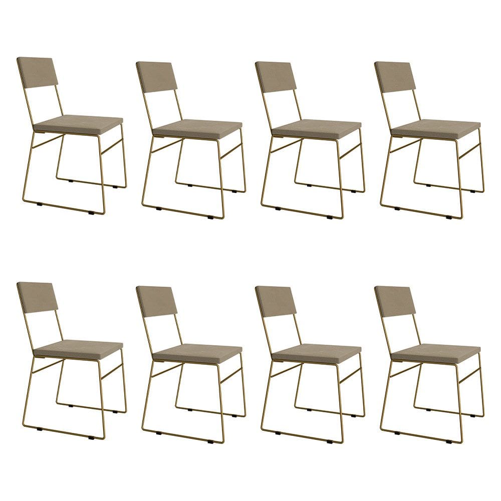 Kit 8 Cadeiras De Jantar Málaga Assento Veludo Bege Base Dourado