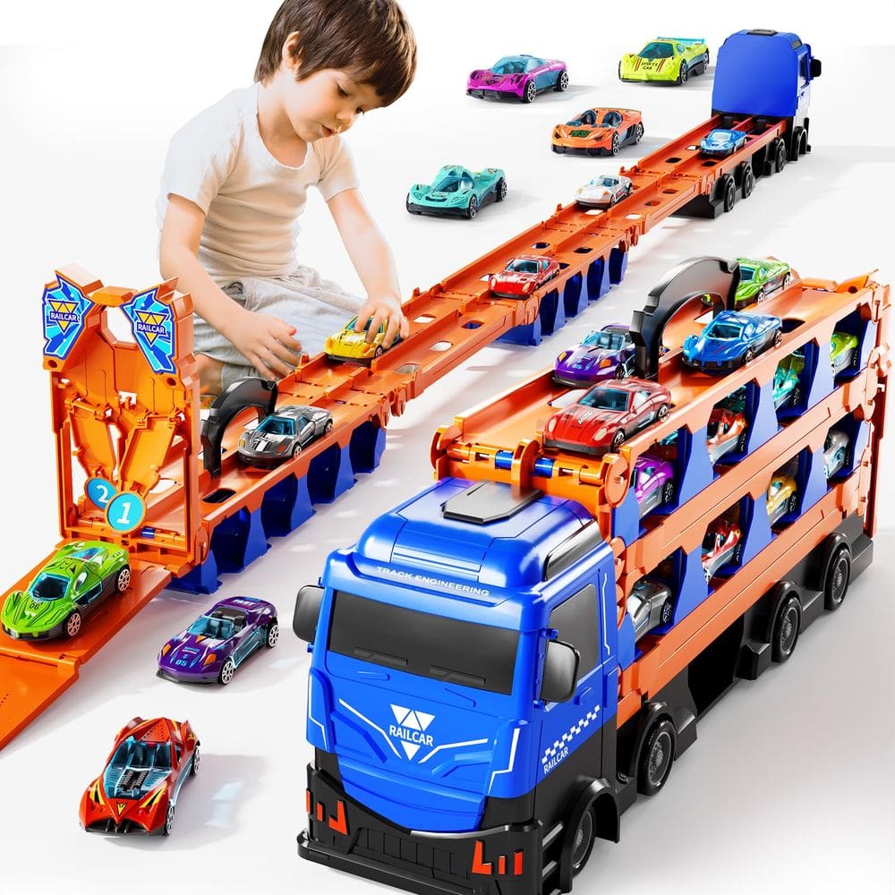 Porta-carros de transporte de caminhões de brinquedo CuteMelon com 12 carros