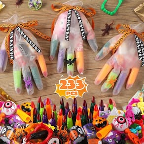 Lembrancinhas de festa de Halloween Deerher, 233 unidades com luvas e brinquedos para crianças