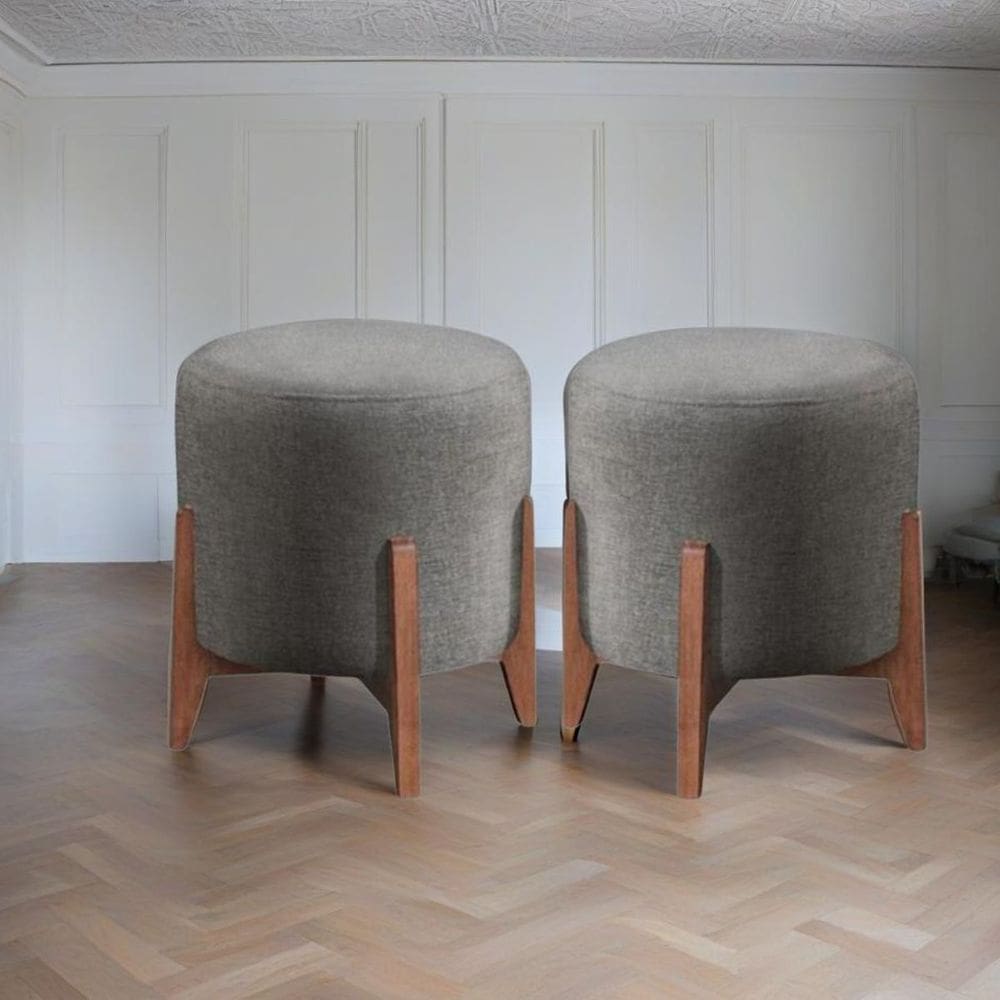 Kit 2 puff Decorativo para Sala Redondo Luxo Dallas Suede