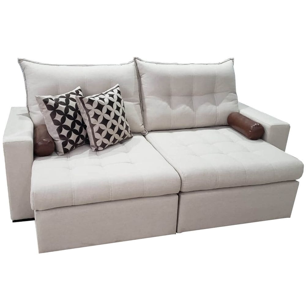 Sofá 4 Lugares Retrátil e Reclinável Home 220cm Tecido Linho Innove Estofados Cor Bege