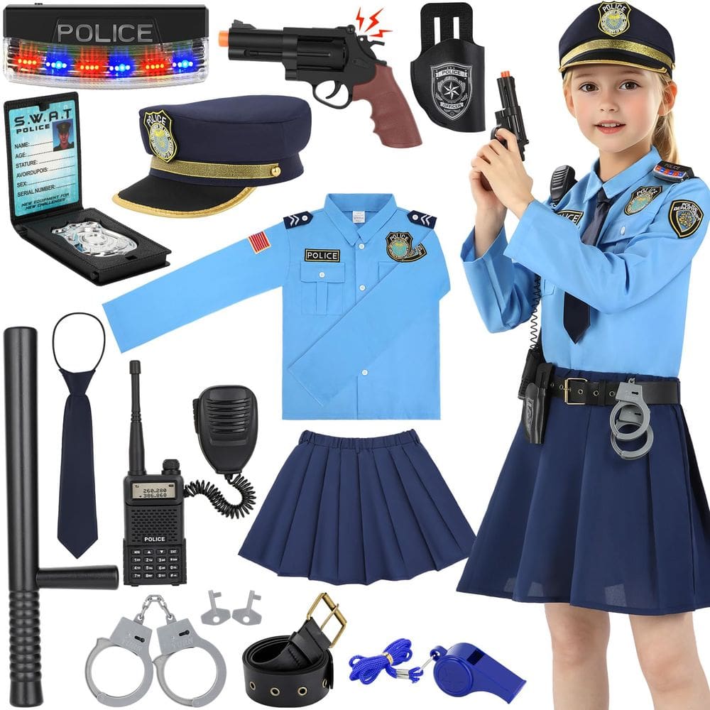 Traje policial Loscola para meninas policiais de 3 a 12 anos
