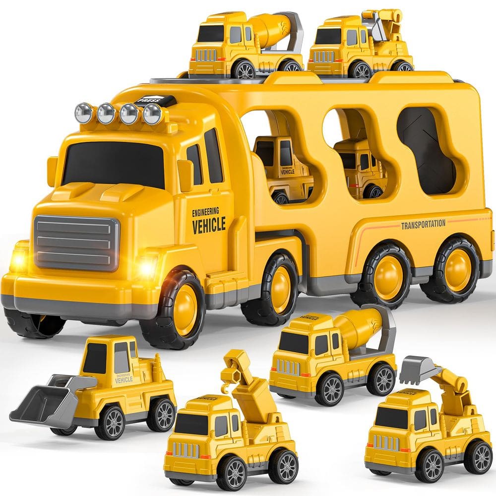 Caminhão de construção de brinquedos TEMI para crianças de 3 a 5 anos com 5 minicarros