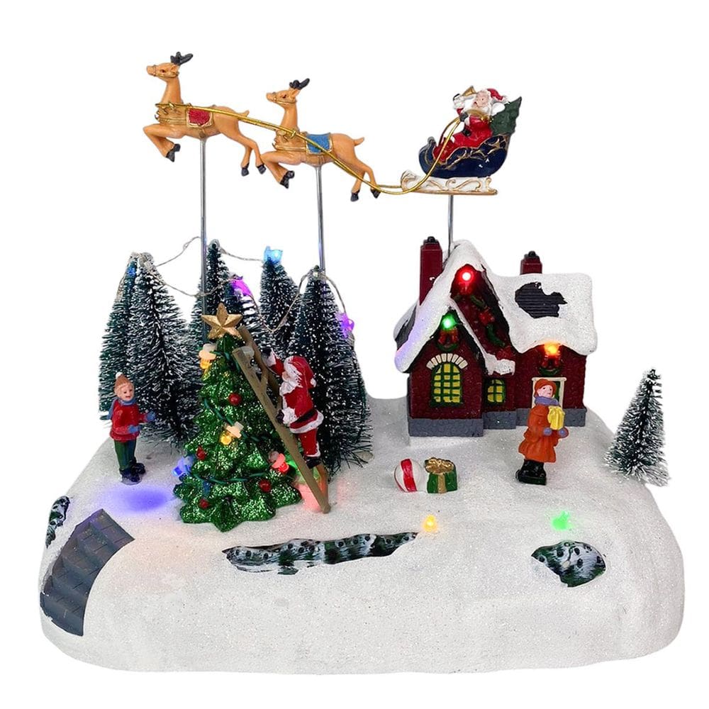 Cenario Vila Natalina Musical Natal Iluminado com Movimento Enfeite Papai Noel Treno Rena Arvore Luz Som Decoraçao Festa Fim de Ano Celebraçao