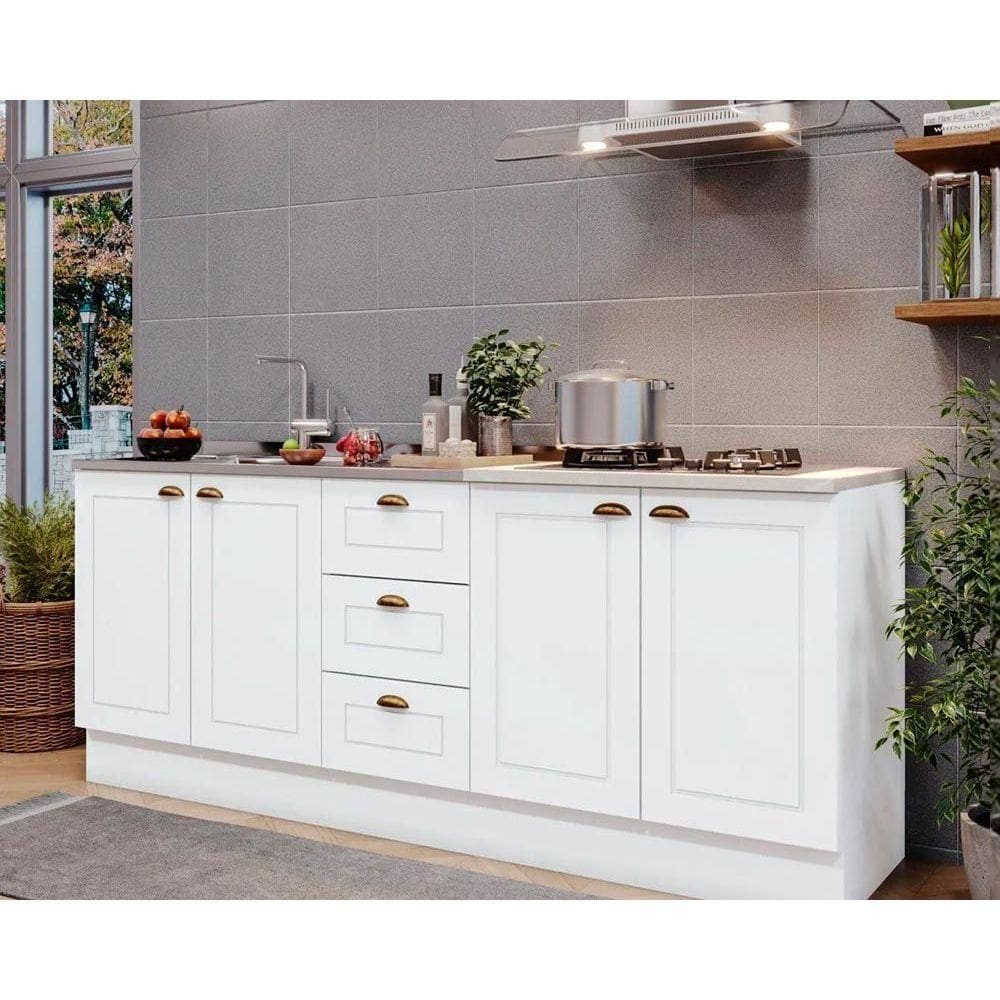 Cozinha Completa Americana (2 Balcões, 1 Complemento) 3 Peças Branco - Henn