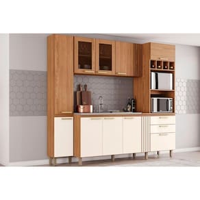 Kit de Cozinha Compacta BC01 10 Portas e 2 Gavetas 236cm Nature/Off White - Henn